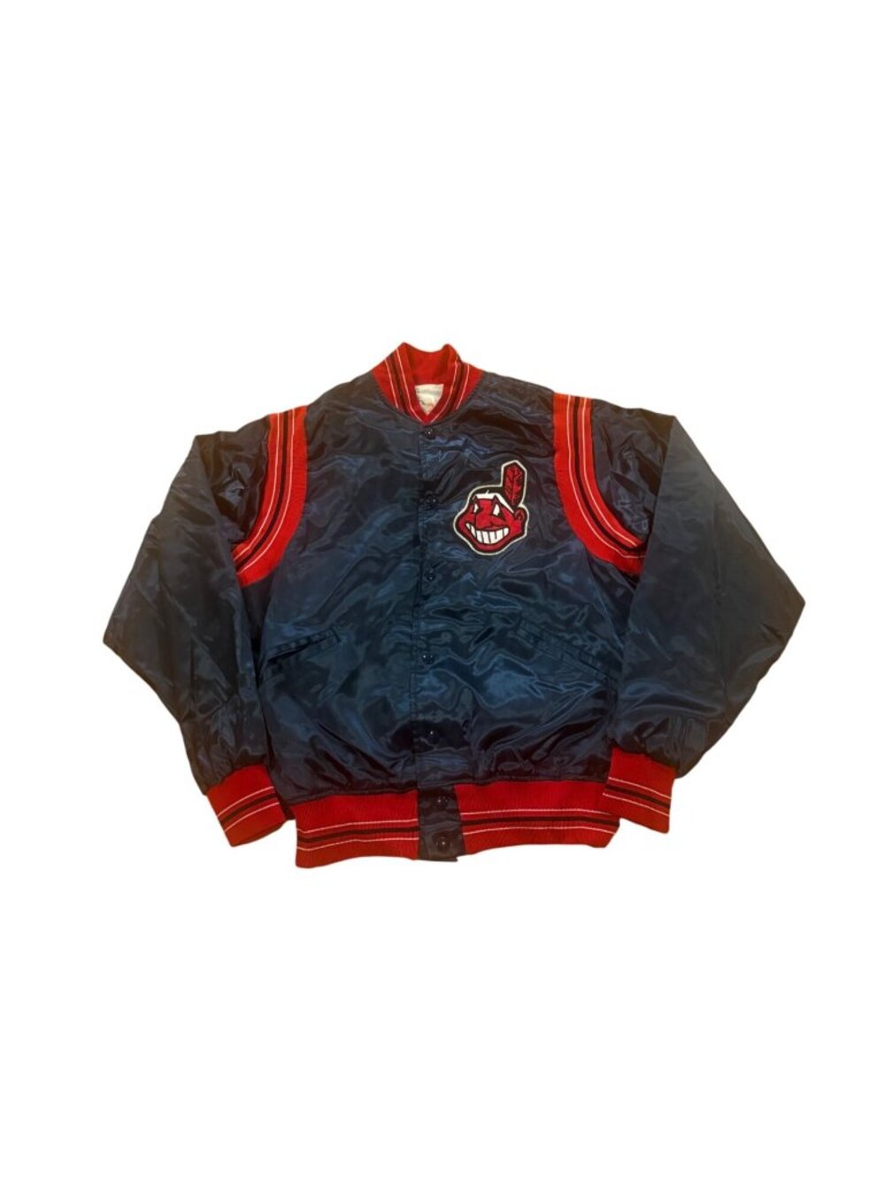 Vintage 80s Felco Cleveland Indians Chief Wahoo Satin Bomber Jacket Men's Medium